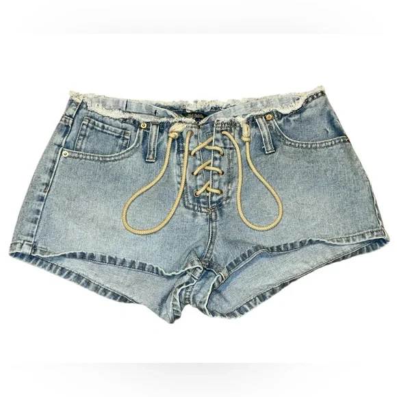 100% cotton lace-up light wash denim shorty-shorts size women’s 6 by wild fable - Picture 2 of 10